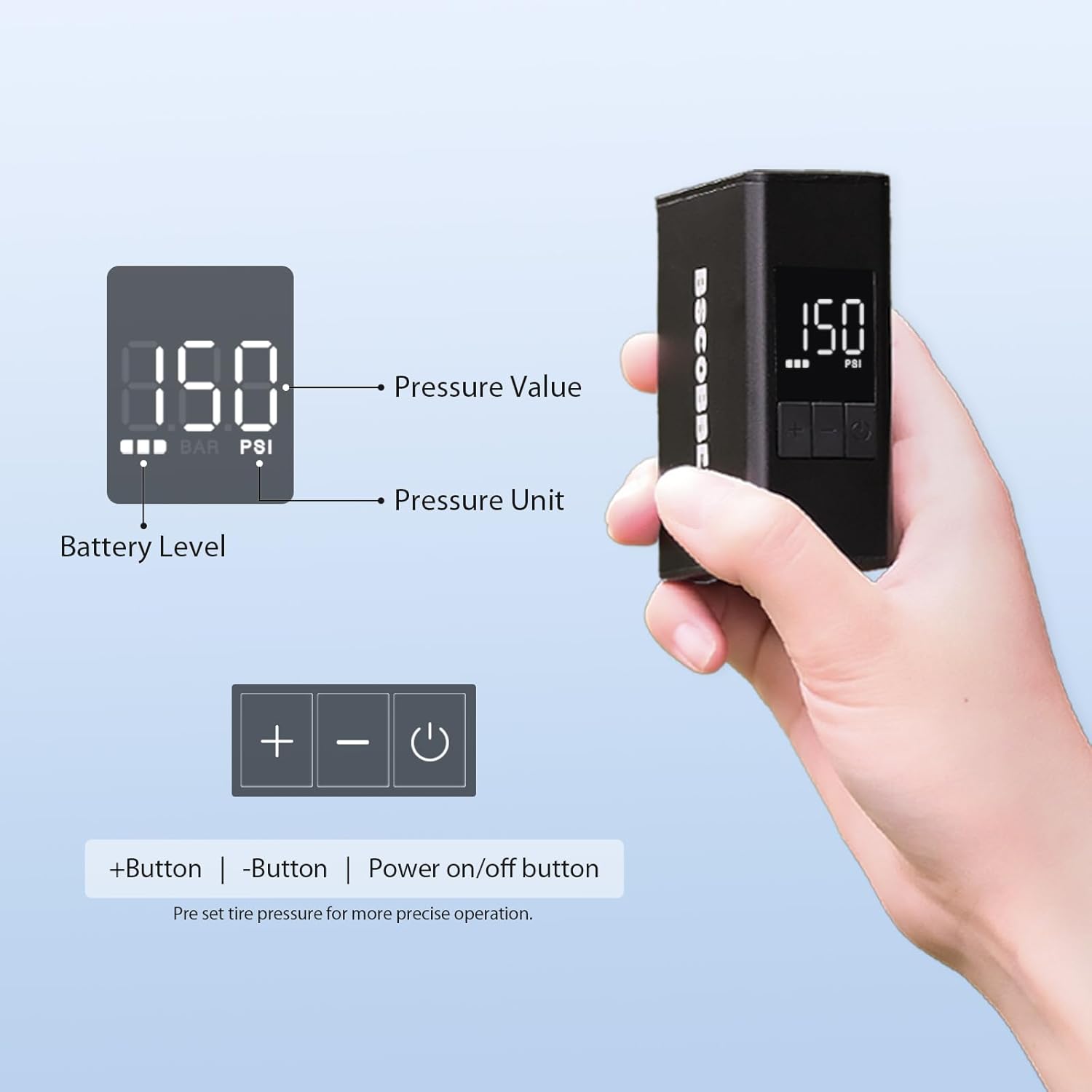 Mini Electric Bike Pump, 150PSI Portable Tire Inflator with Digital Gauge & Auto Shut-Off, Ultra-Compact Rechargeable Air Compressor for Road/MTB Bikes, Balls