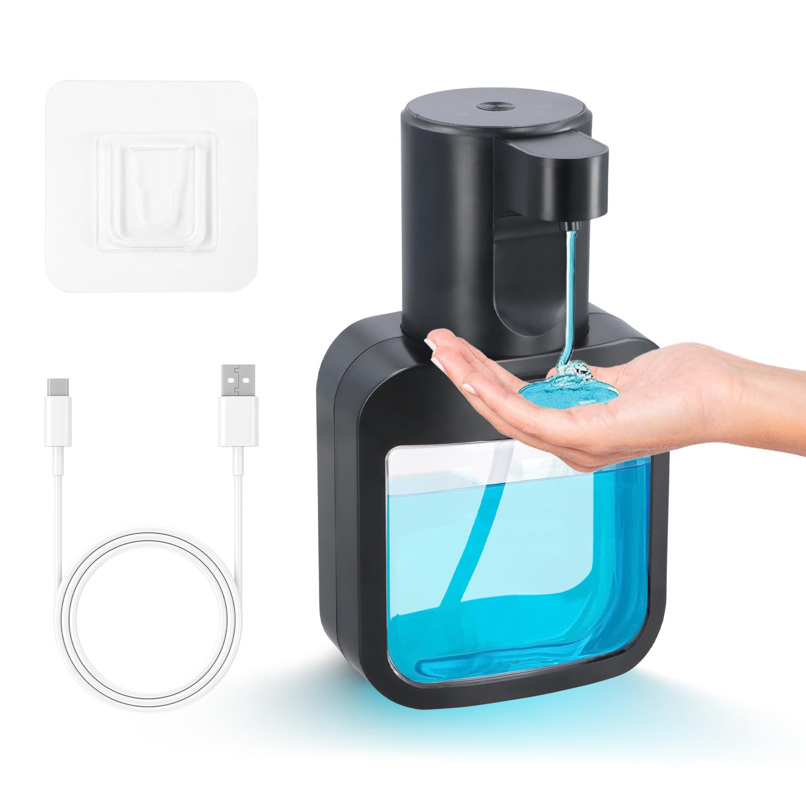 Dispensador Jabon Baño Automatico, 500ml Dispensador de Jabón Líquido USB Recargable, Espuma Dispensador Jabon Cocina Pared con Sensor, Control de 3 Niveles, para Baño Hotel Oficina (Negro)