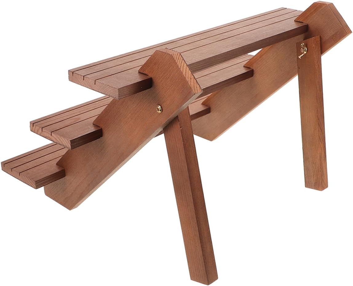 3-tier Wooden Display Stand for Plants and Cupcakes, Multi-layer Pine Tabletop Rack with Walnut Finish, Versatile Plant Holder and Storage Organizer for Indoor Patio and Garden