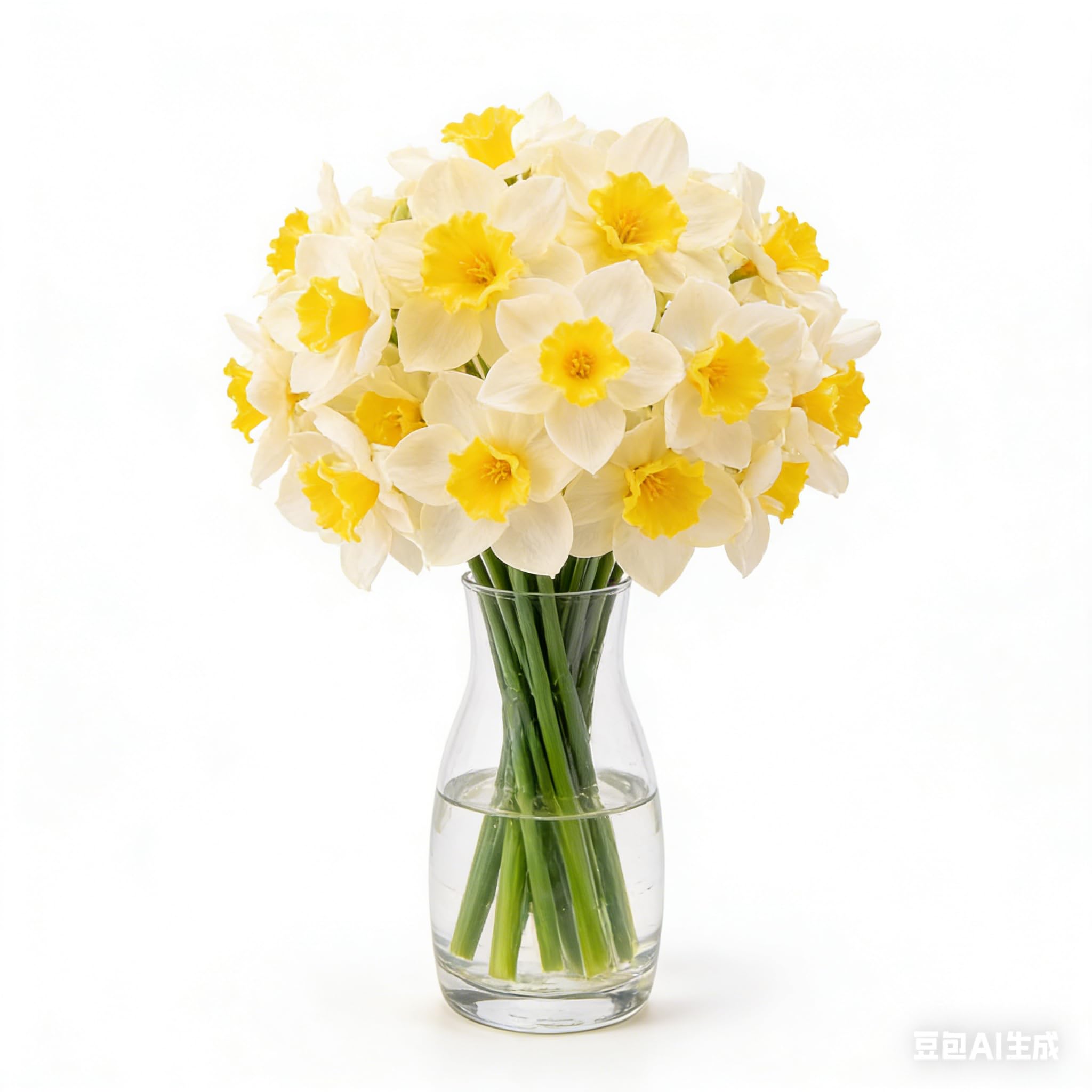 Ehoter White-Yellow A Bouquet Of 5 Artificial Daffodils Bouquet Fake Narcissus Silk Flowers Faux Floral Arrangement For Home Garden Office Wedding Party Decor & Table Centerpieces (White-Yellow)