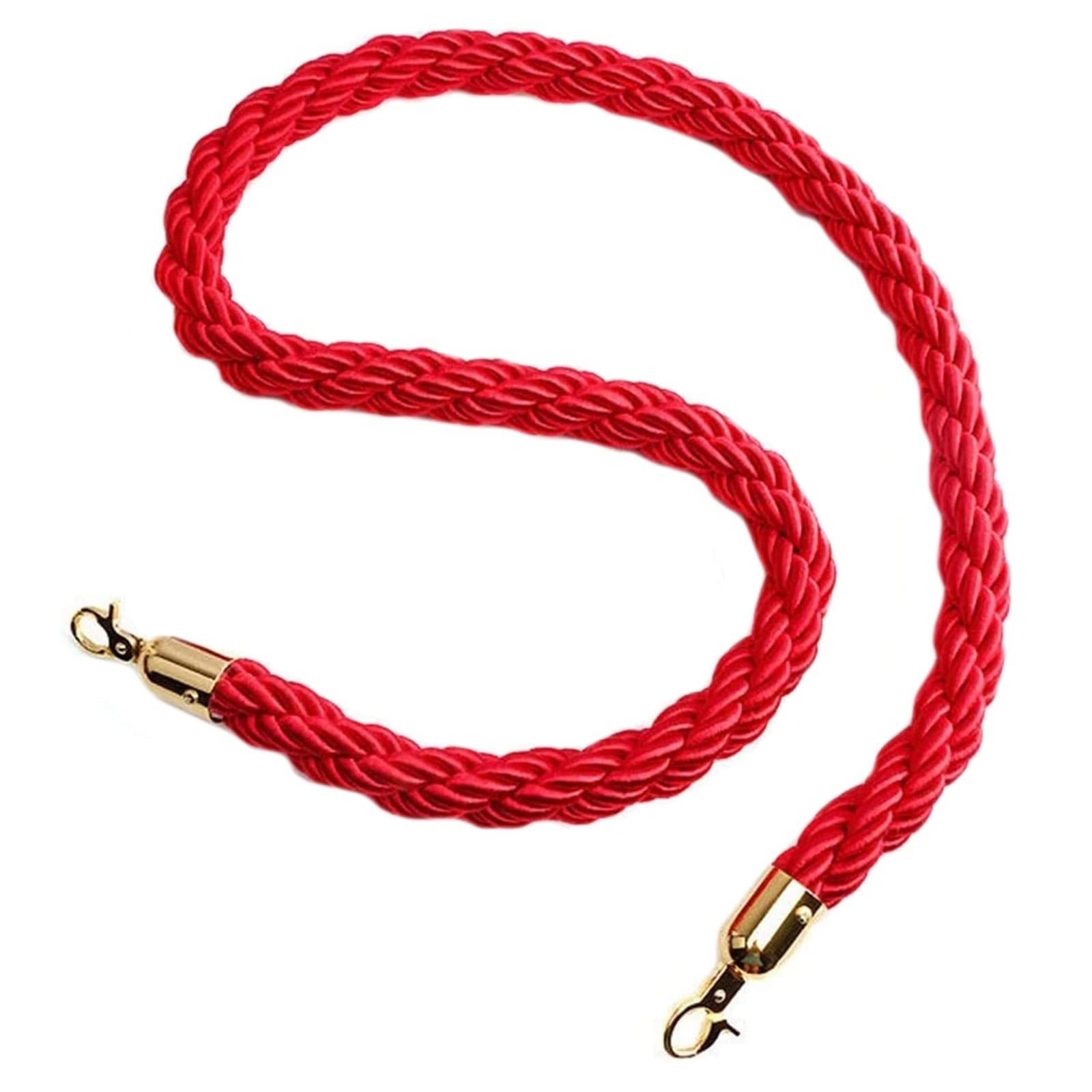 Hemp Twisted Stanchion Rope with Gold Hooks - Nylon Crowd Control Queue Barrier for Events, Theaters, and Hotels,1pcs(Red,2.2m/7.2ft/86.6inch)