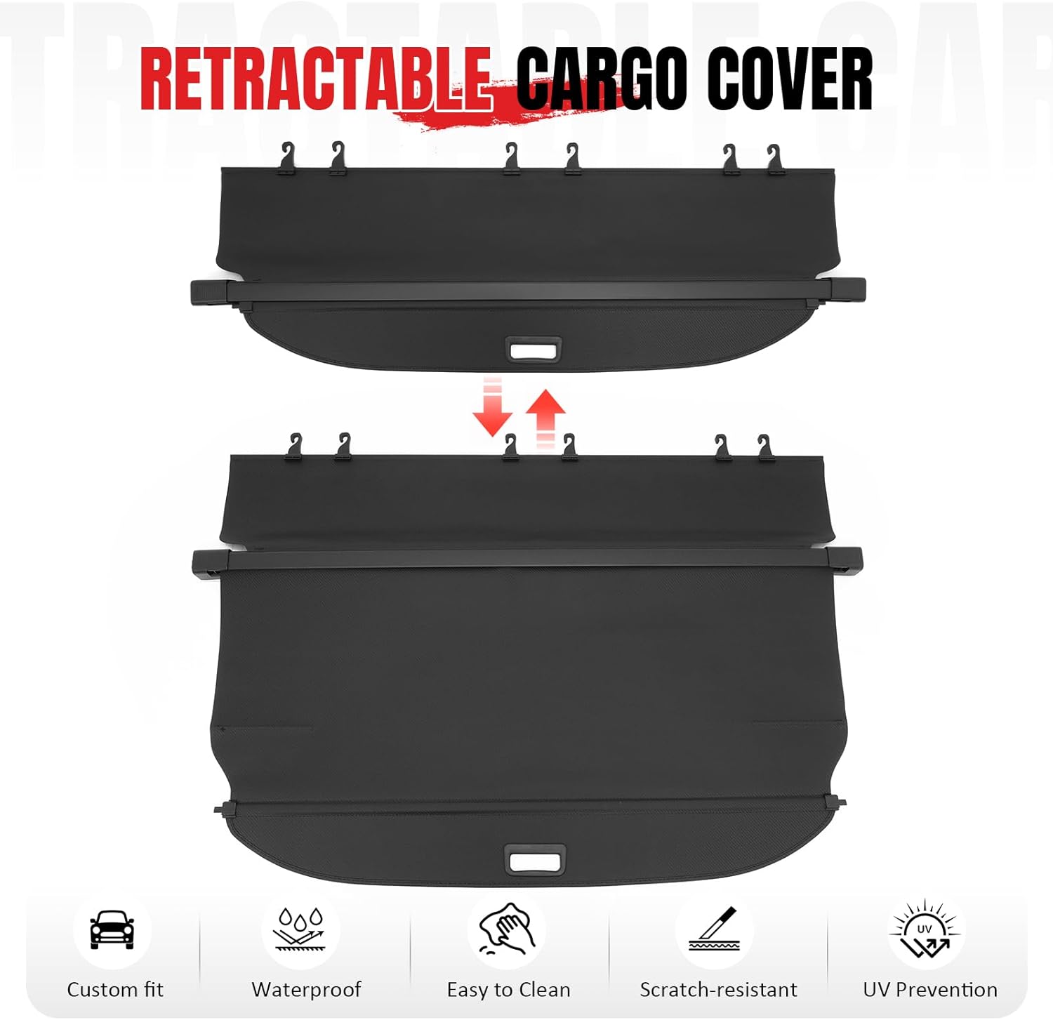 IKON MOTORSPORTS, Rear Retractable Cargo Cover, Compatible with 2015-2024 Ford Edge, ABS Aluminum Vinyl Trunk Security Luggage Shield Shade, Carbon Fiber Texture