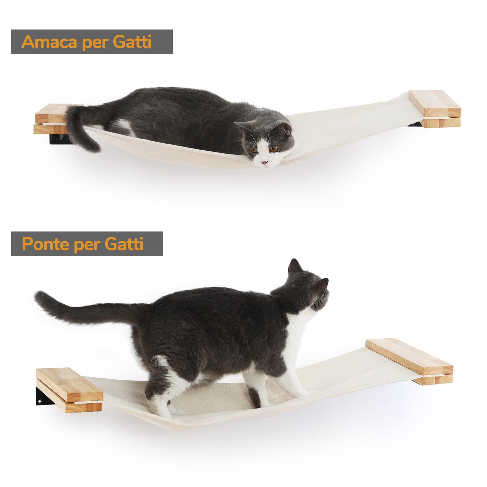 FUKUMARU Amaca da Parete per Gatti, Trespolo e Ponte per Gatti, Mobili da Parete di Alta Qualità, per Dormire, Giocare, Arrampicarsi e Rilassarsi, Beige, L-86 CM.