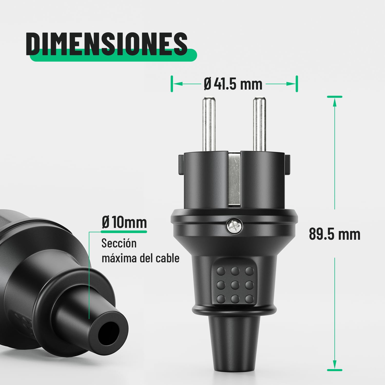greate 1x clavija enchufe hembra y enchufe macho exteriores de goma con protección contra doblez, 230V, 16A, 3,7kW & IP44