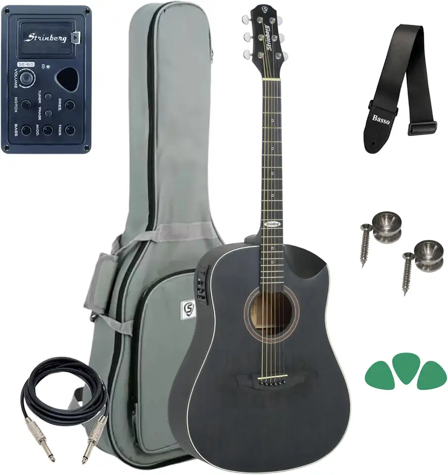 Violão Folk Strinberg Sd201hc Black Plus Half Cutaway