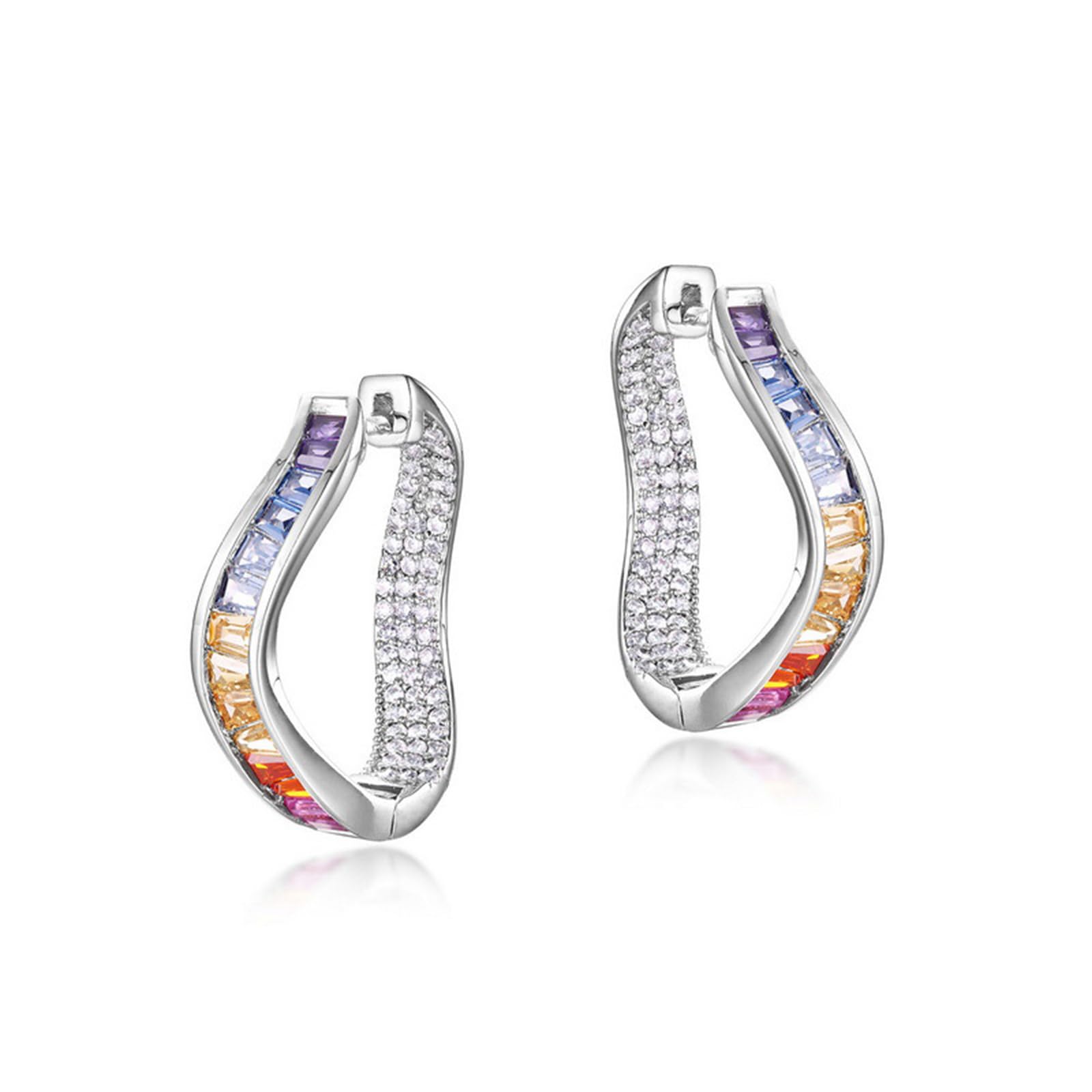 Orecchini a cerchio donna alone irregolare in argento S925 e zirconi cubici arcobaleno - Orecchini in argento qualità premium tutte le occasioni - Unici e alla moda