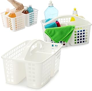 com-four® 2x Cesta de Armazenamento, Cesta de Chuveiro com Alça, Organizador Portátil de Plástico com 3 Compartimentos p...
