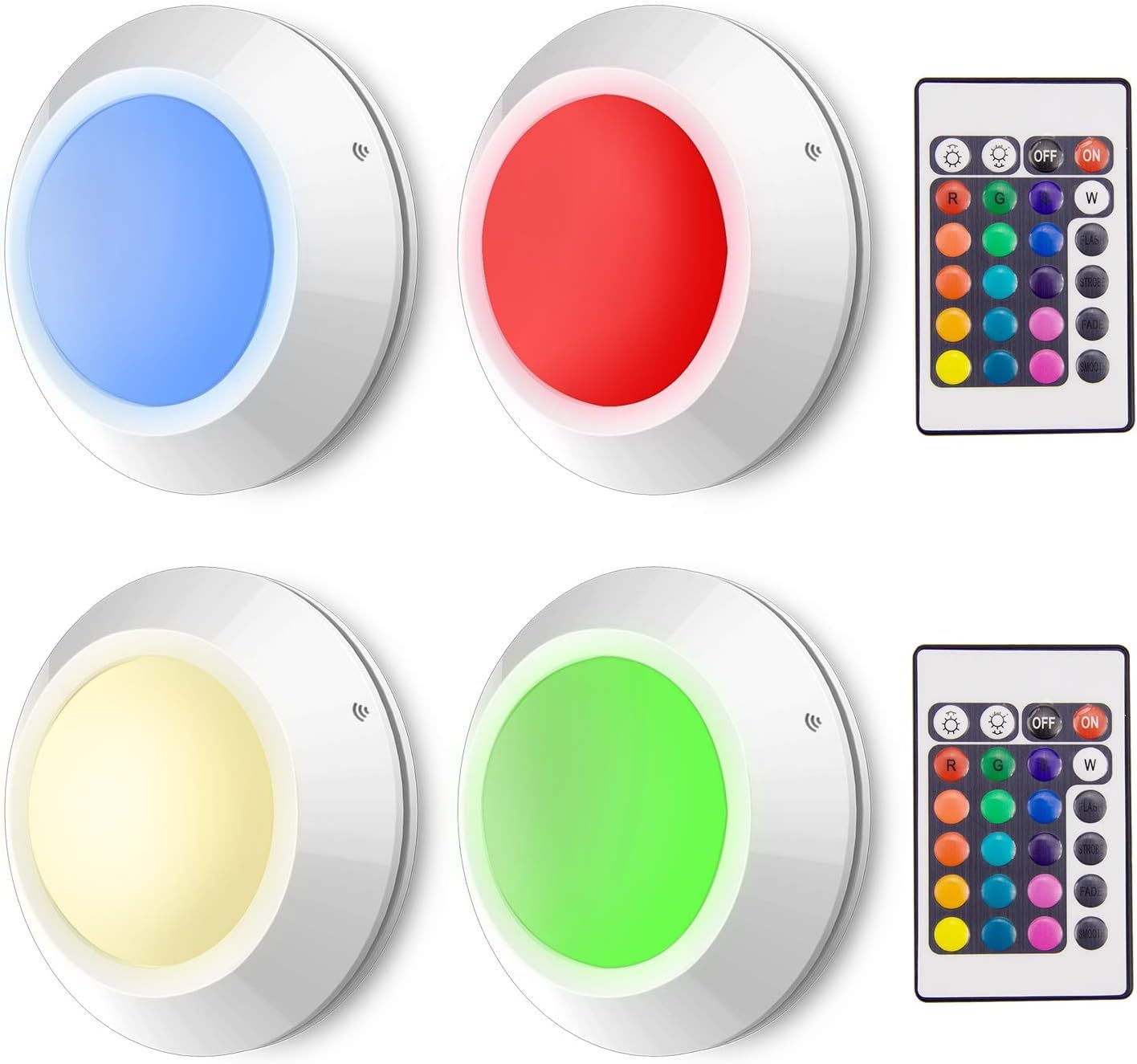 HONWELLPush Lights Colored Puck Lights Remote Controlled Tap Light Cordless RGB Touch Light Battery Powered 16 Color Changing Fairy Lights, Stick Lights for Closet Classroom Cabinet Shelf Counter