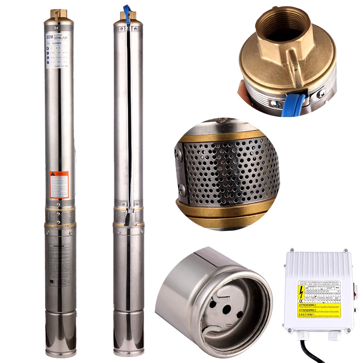 Pompa per Pozzi Profondi per Pozzo Stretto 550W Sommergibile Pompa Acqua Acciaio Inox 2800L/H Elettrica Pompe Immersione per Irrigazione/giardino e Uso Domestico con Cavo Da 20m