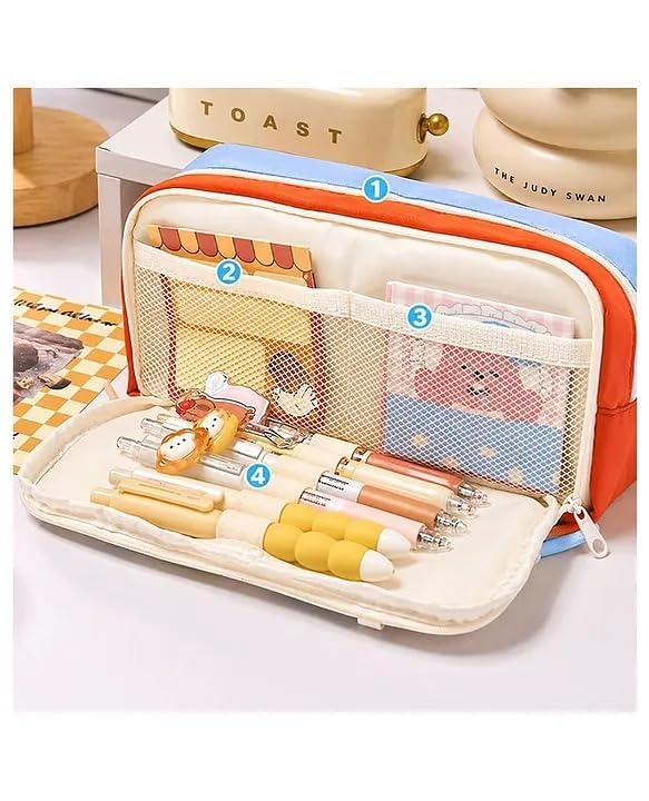 Image of Zqiue DIY Magical Patch Pencil Pouch for Kids, Large Capacity Cartoon Zipper Pencil Case with Removable Round Patch & Multi Compartments, Cute School Stationery Organizer