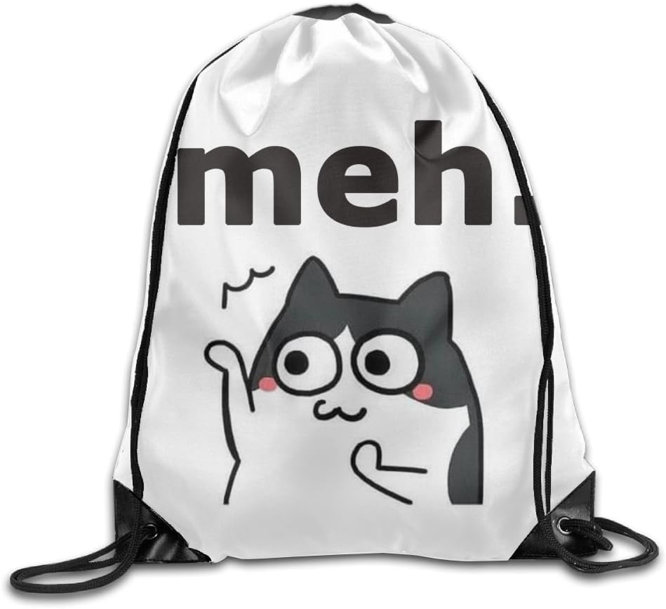 Meh Cat Printed Cute Drawstring Backpack Teen Girl Waterproof Travel Bag Tote Volleyball 16.9"14"