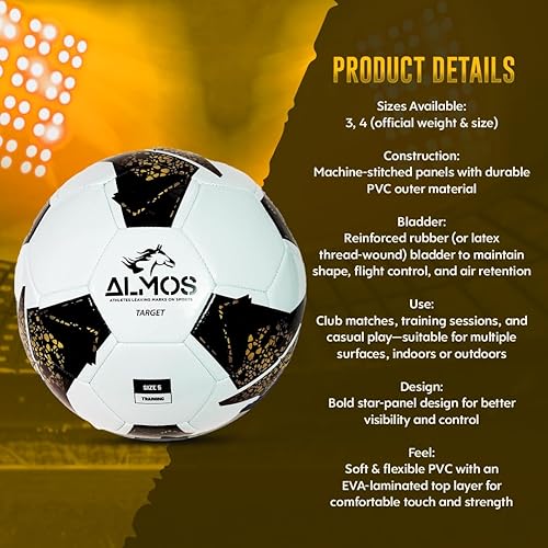 Miniatura 3 de Almos Balón de fútbol Target para partido de club, entrenamiento, rendimiento de partido, fútbol en interiores y exteriores, adecuado para césped y