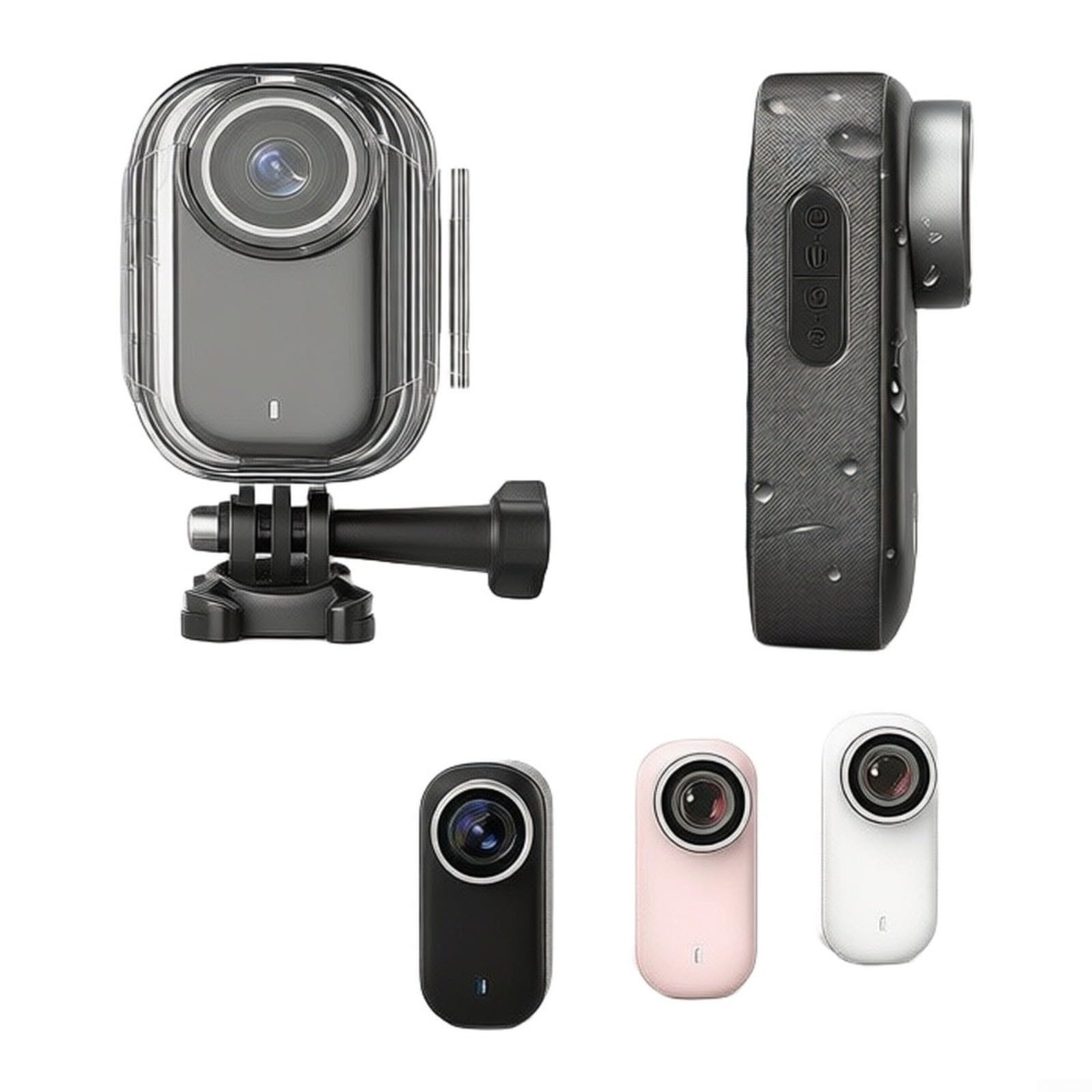 4K Action Cam 170° grandangolo 30m alloggiamento subacqueo | 22 x 13 x 6 cm, alloggiamento leggero in ABS, batteria di ricambio inclusa, pratici accessori di montaggio (rosa)