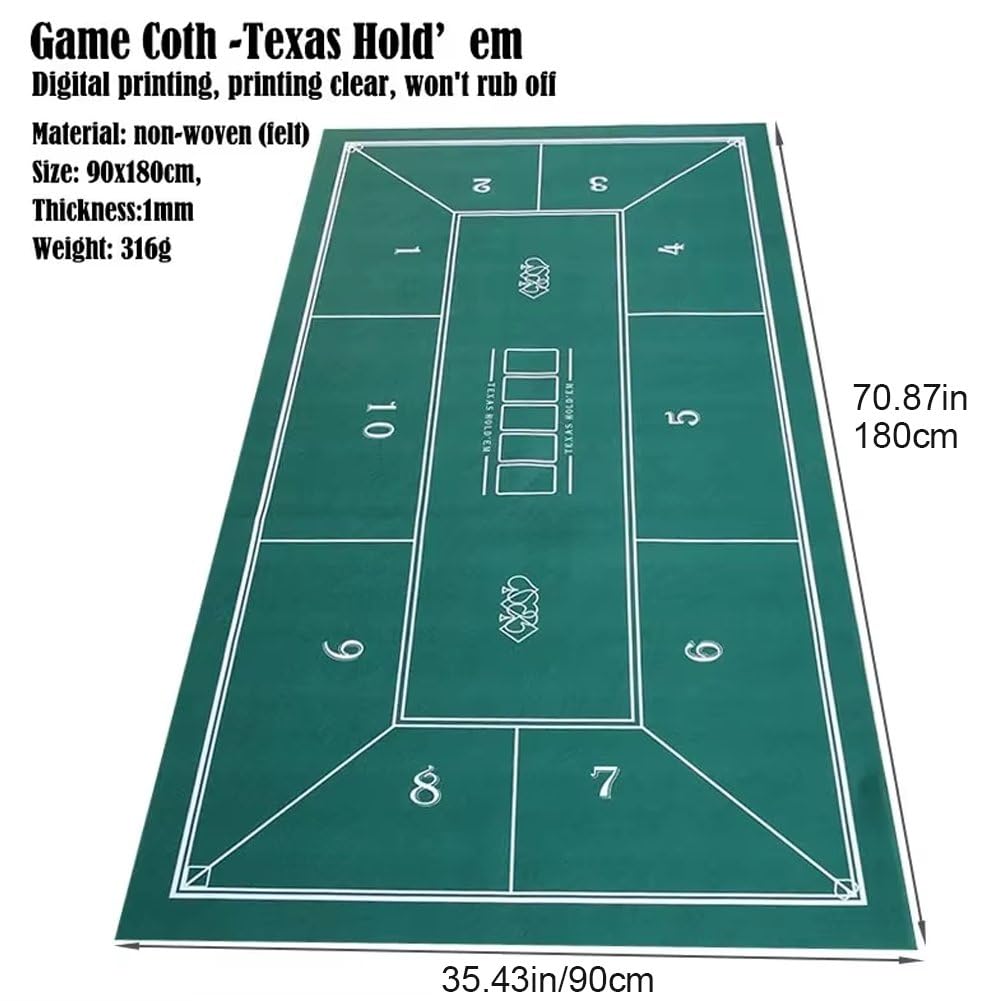 Tapis De Poker Texas 180x90cm, Tapis De Table pour Jeux De Poker, Mahjong Blackjack, Idéal pour Les Soirées Jeux À Maison.