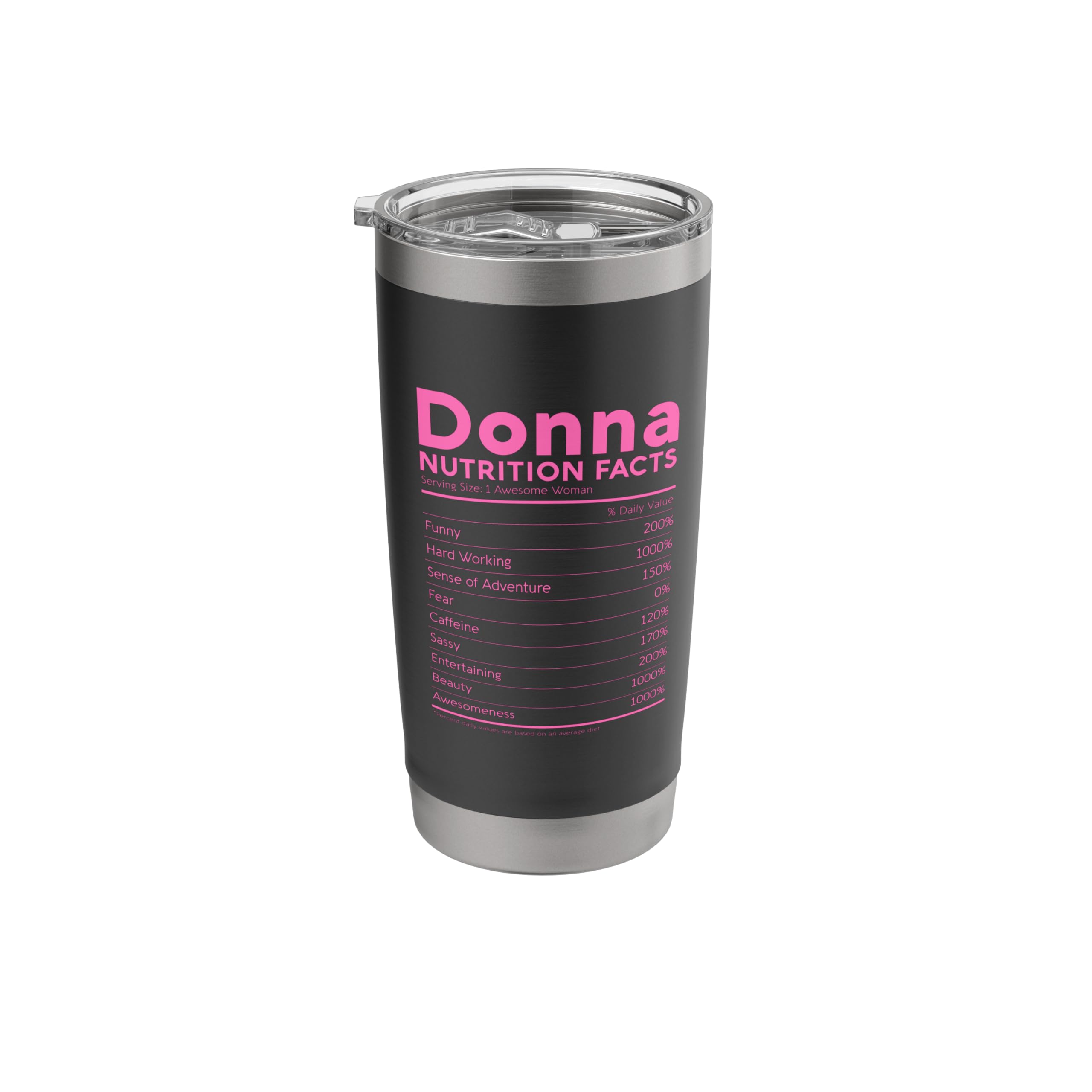 Donna Name Nutrition Facts Personalized Women Girl Pink Cute Stainless Steel Insulated Tumbler