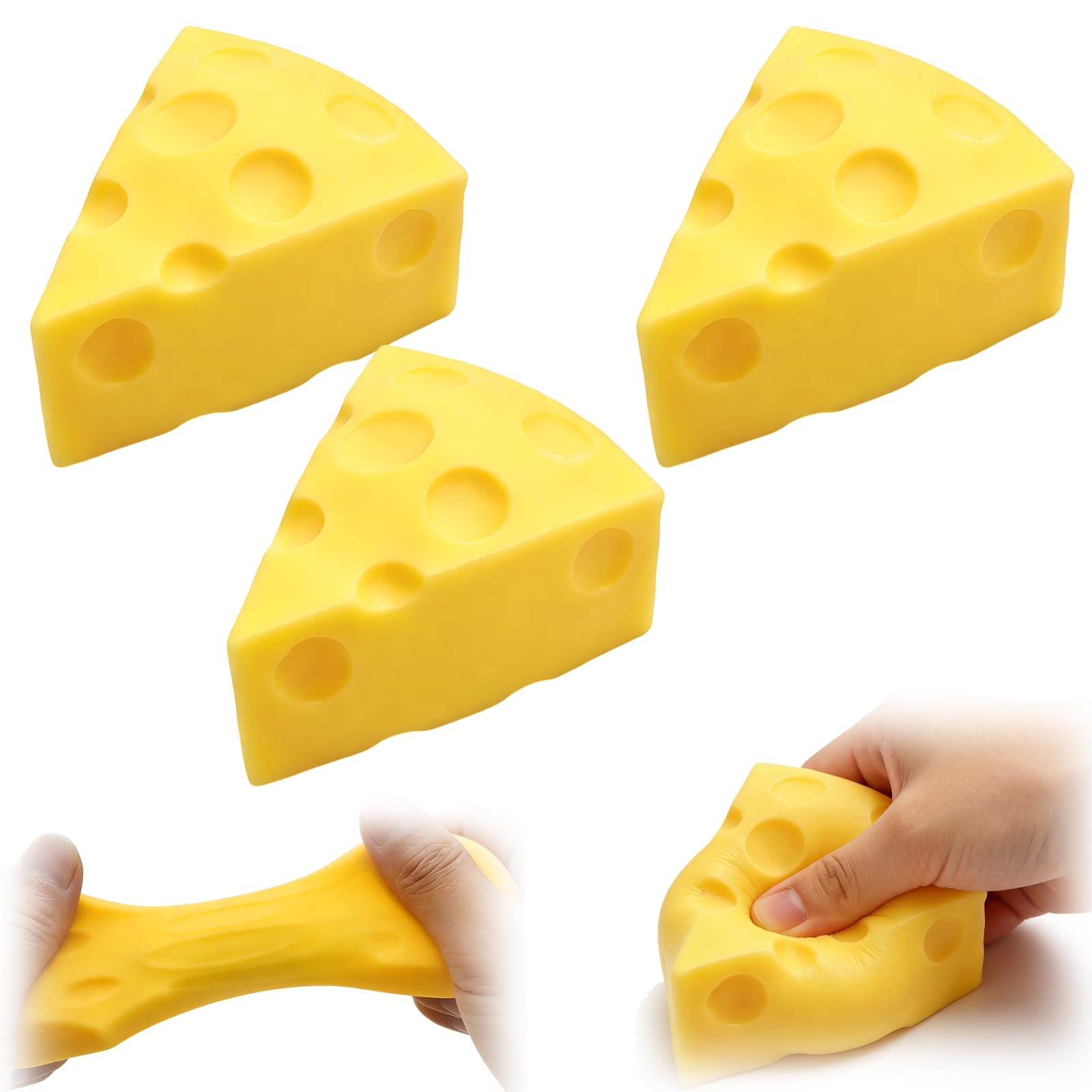 3Pcs Cheese Squishy Sensory Adorable Stress Relief, Office Desk Anxiety Management Tool, Triangular Design for Focus Enhancement, Commute and Study Companion