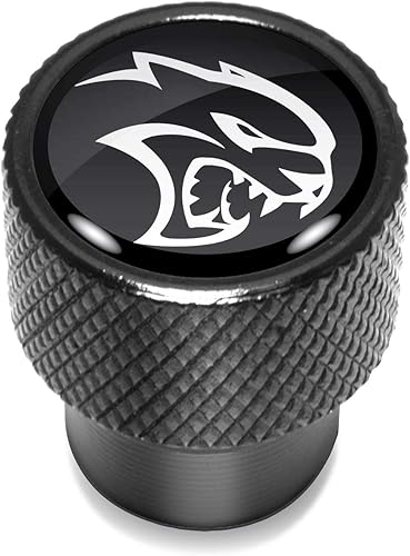 Miniatura 2 de iPick Image Para Dodge SRT Hellcat Logo en tapas de vástago de válvula de neumático de aluminio negro, con licencia oficial