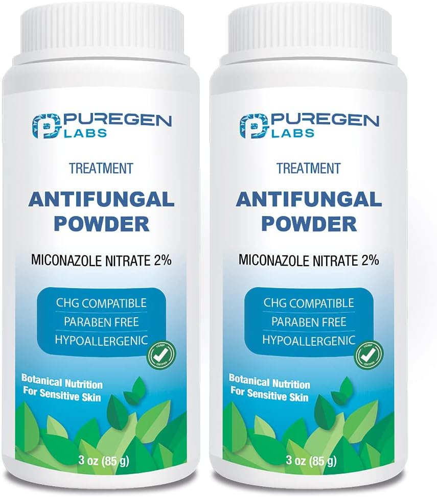 Puregen Labs Antifungal Powder with 2% Miconazole Nitrate for Common Fungal Infections Including Athlete’s Foot, Jock Itch and Ringworm, Talc Free, 3 oz (85g)