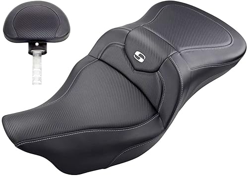 Saddlemen SADDLEMEN 0801-1193 808-07B-185BR - Sofá de carretera con asiento de fibra de carbono con respaldo 08+ MODELOS TURING MODELOS NEGRO FIBRA