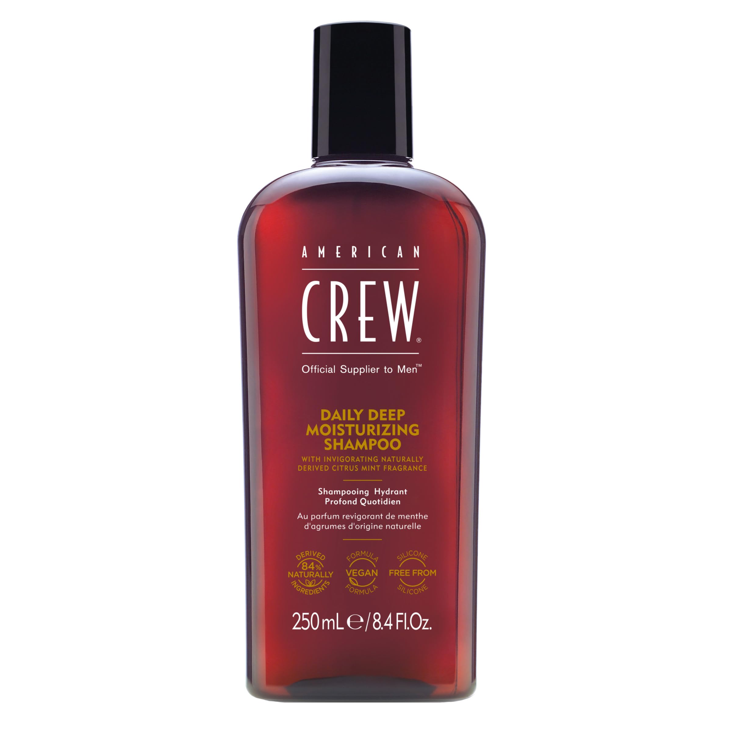 AMERICAN CREW Shampoo for Men, Daily Deep Moisturizer, Naturally Derived, Vegan Formula, Citrus Mint Fragrance, 8.45 Fl Oz