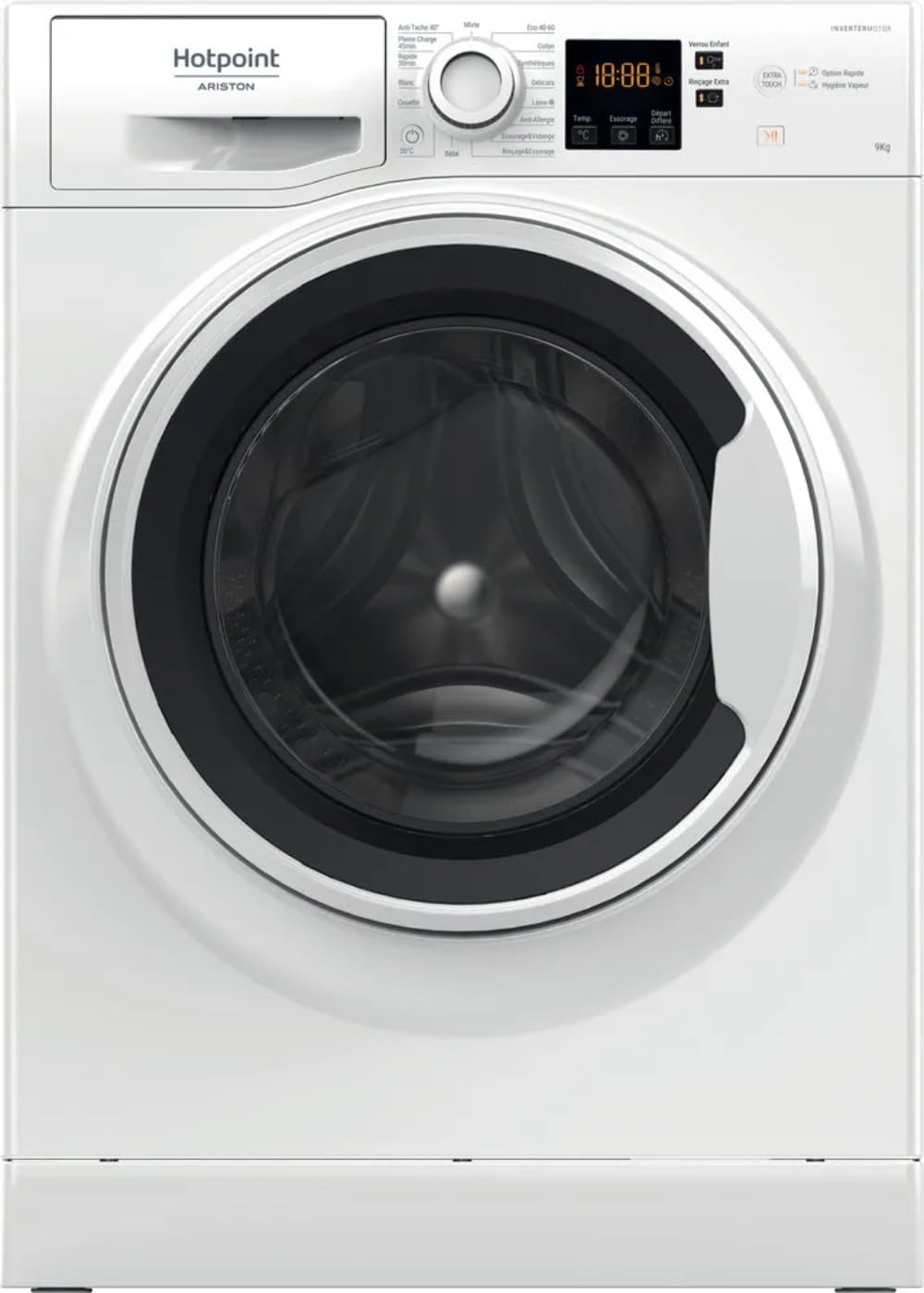 Hotpoint - NS9479WWFR Lave-linge Hublot Posable - Capacité 9 kg - Chargement Frontal, 1400 tr/min - Moteur Induction, Anti-tache, Hygiène Vapeur - Départ Différé - Classe Énergétique A - Blanc