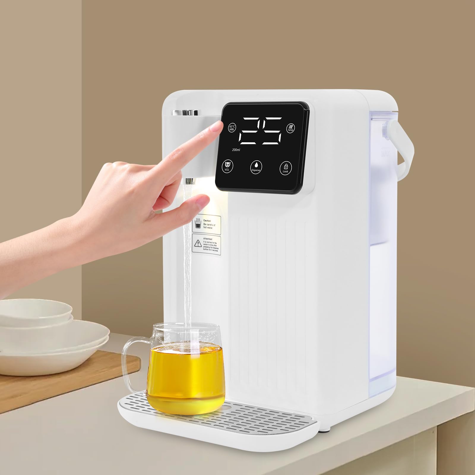 Fontana per acqua calda 2200 W, erogatore acqua calda 3 secondi, riscaldatore acqua istantaneo 3 L, bollitore elettrico con 13 temperature regolabili, per caffè, tè, ufficio, casa, bianco