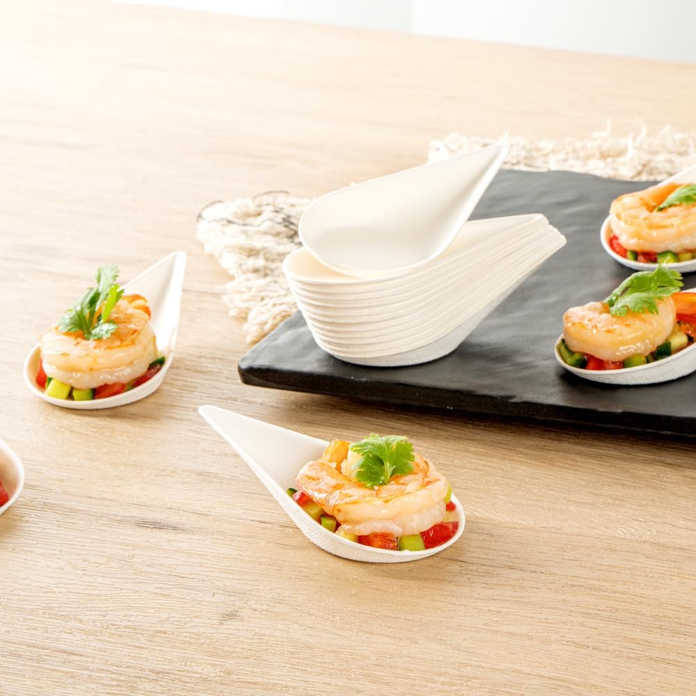 Restaurantware Tasting Spoons - 100 Pack - 4.25 Inch Pulp Safe Home Compostable Teardrop Mini Spoon - Eco-Friendly Sugarcane Bagasse Disposable Utensils for Catering, Food Tasting - Image 4