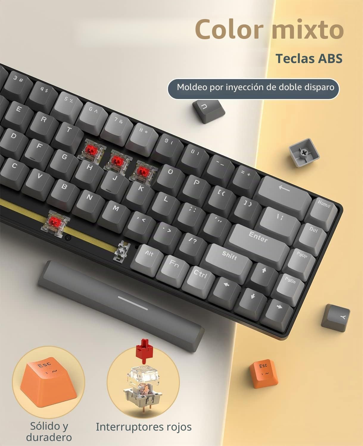 YINDIAO K68 60% Teclado Mecánico Inalámbrico para Juegos,Bluetooth 5.0/2.4Ghz,diseño de América,Mini Teclado Compacto de 68 Teclas con USB A/Type C Receptor,Hot Swap,Interruptor Rojo (Gris Oscuro)