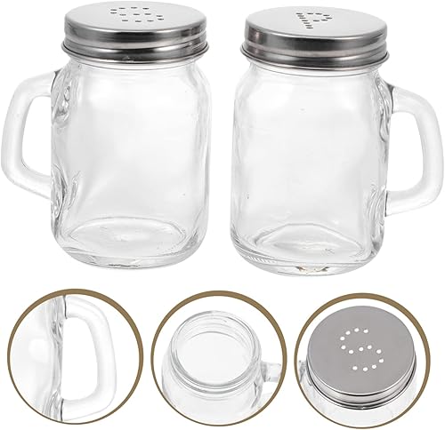 Miniatura 2 de KICHOUSE 2 botellas de almacenamiento de especias con aspersor de vidrio, pimenteros, recipientes de especias, salero para barbacoa, condimentos,