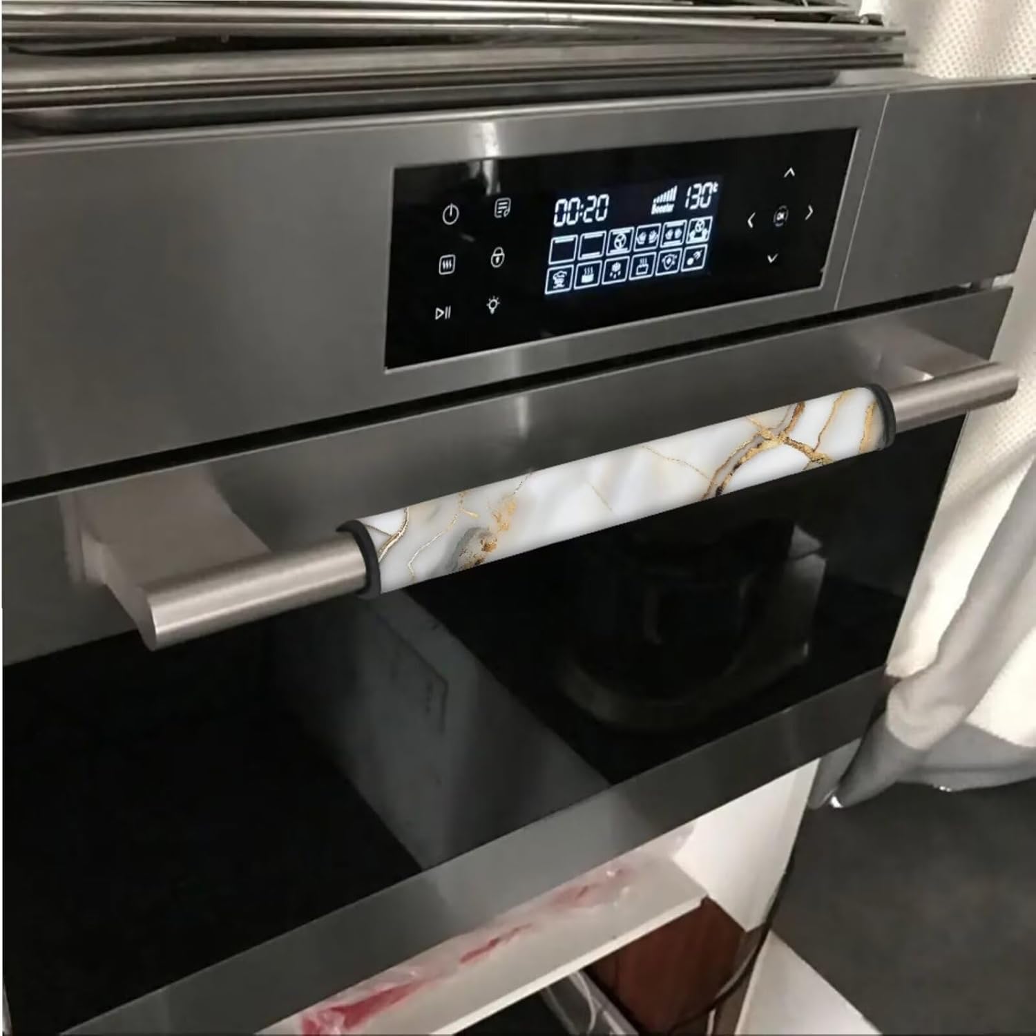 6 PCS Refrigerator Door Handle Covers Water-Resistant Kitchen Appliance Decors Handles Anti-Static Anti-Skid Protector Keep Off Stains Dust Fingerprint, Marble Gold Gray White
