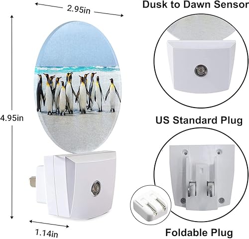 Miniatura 4 de King Penguins - Luz nocturna de pingüinos antárticos, lindo animal, lámpara LED de noche del atardecer al amanecer, sensor automático para
