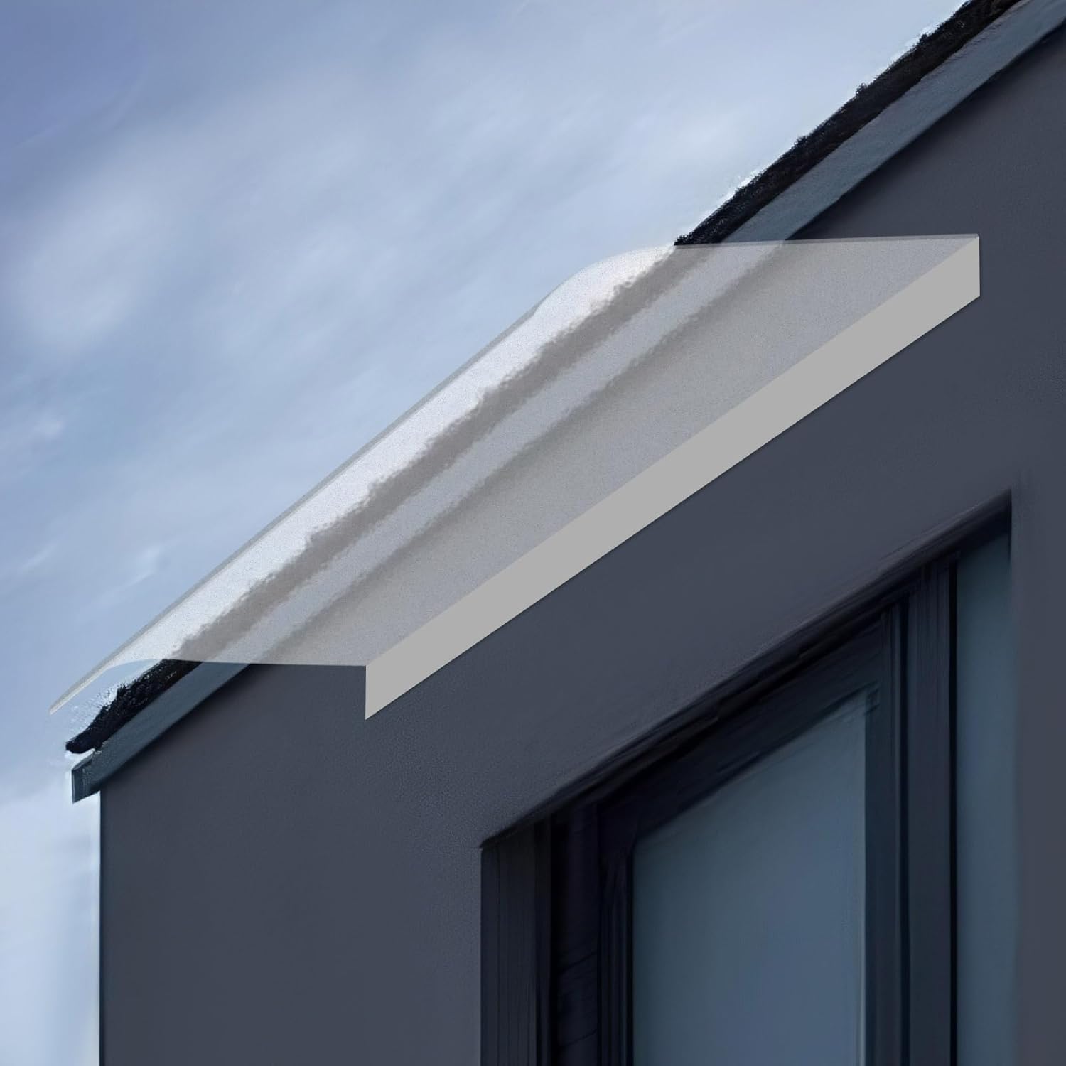 Window Awning Invisible Rain Shelter, Modern Front Door Awning Exterior Withstand -40℉ to 266℉, Polycarbonate Door Canopy for Cafes, Restaurants, Balconies (Frosted, 39.4" Lx19.7 W)