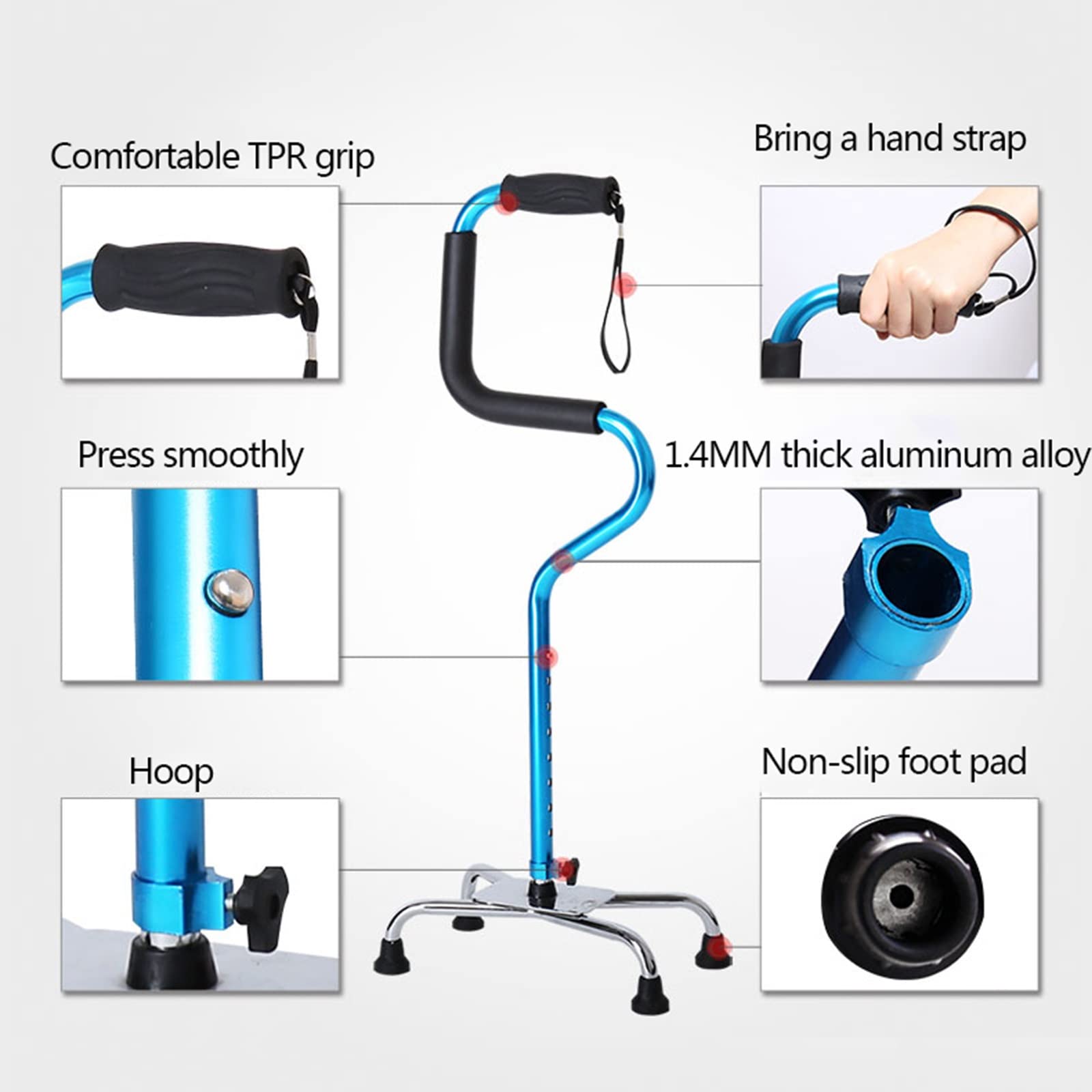 Muletas de antebrazo ajustables para adultos, muletas ergonómicas ajustables para caminar, soporta hasta 300 libras, para hombres y mujeres