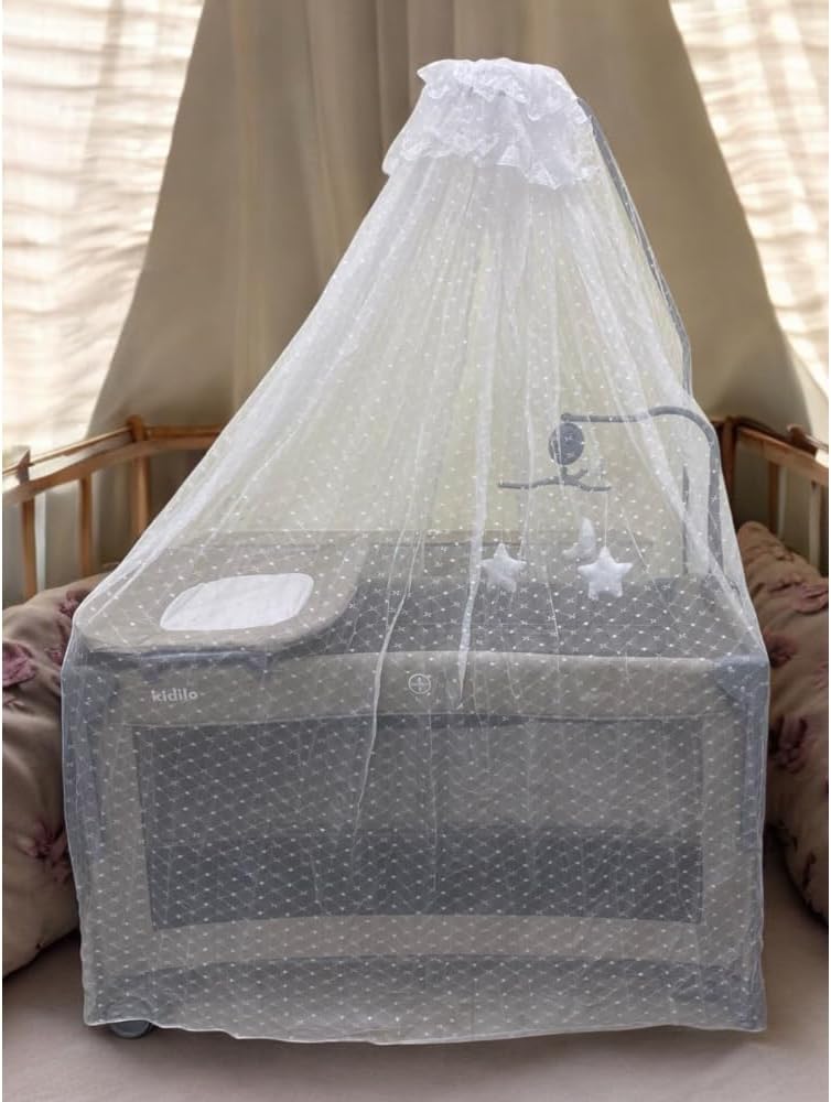 Kidilo Baby Crib with mosquito net deployed