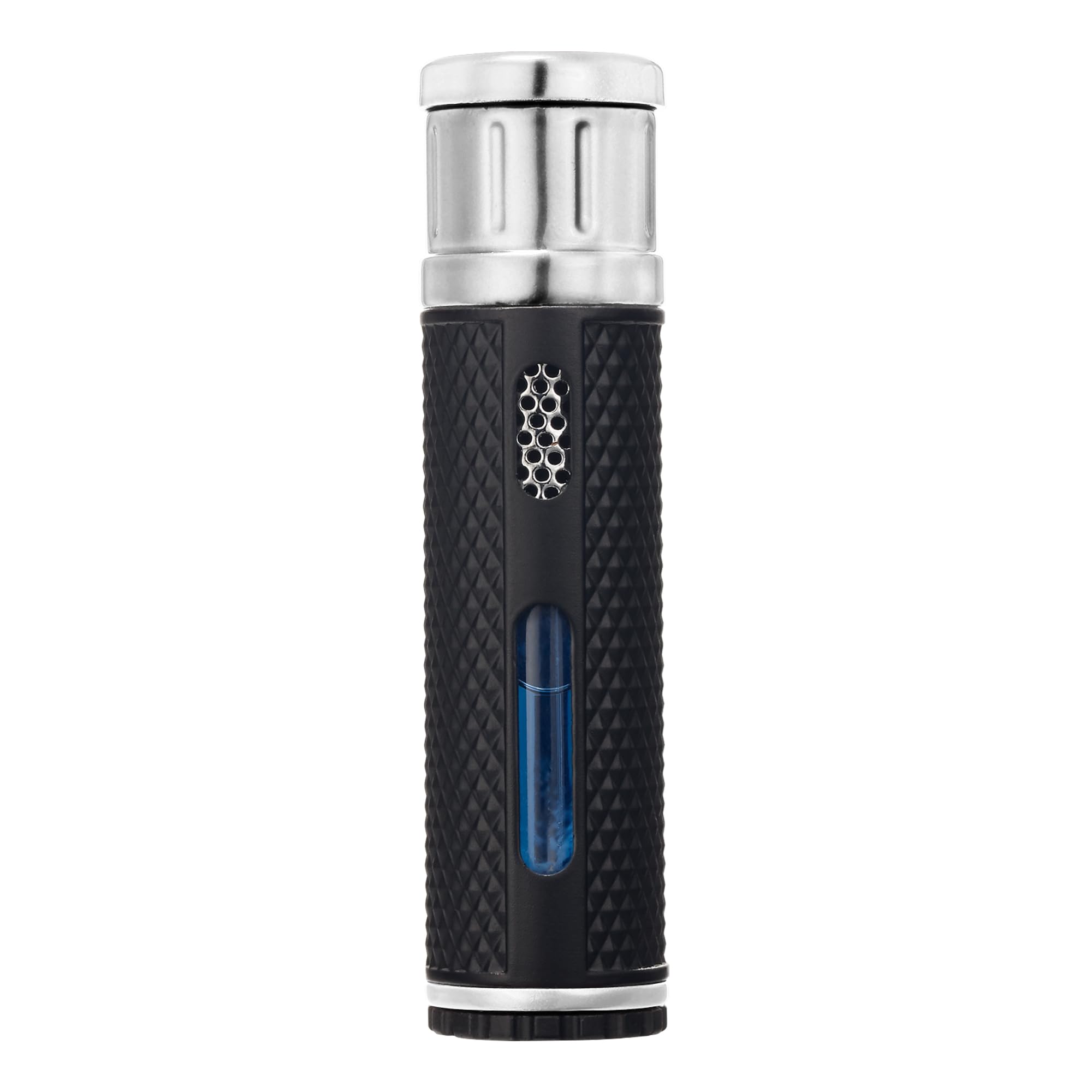 Colibri EVO Accendino angolare a getto singolo a butano, antivento e ricaricabile, facile da usare, con impugnatura Pachmayr, finestra blu carburante e fiamma regolabile, design elegante (argento)