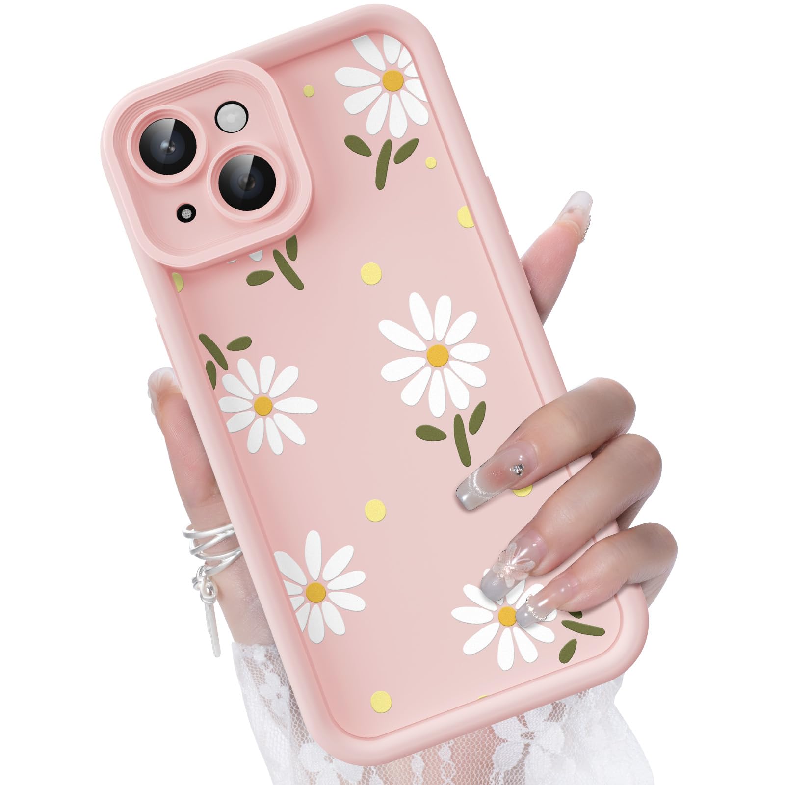 CASBST Compatible with iPhone 14 Case, Creative Flower Pattern Design Girls Women Liquid Silicone Cover, Thicker Frame Shockproof and