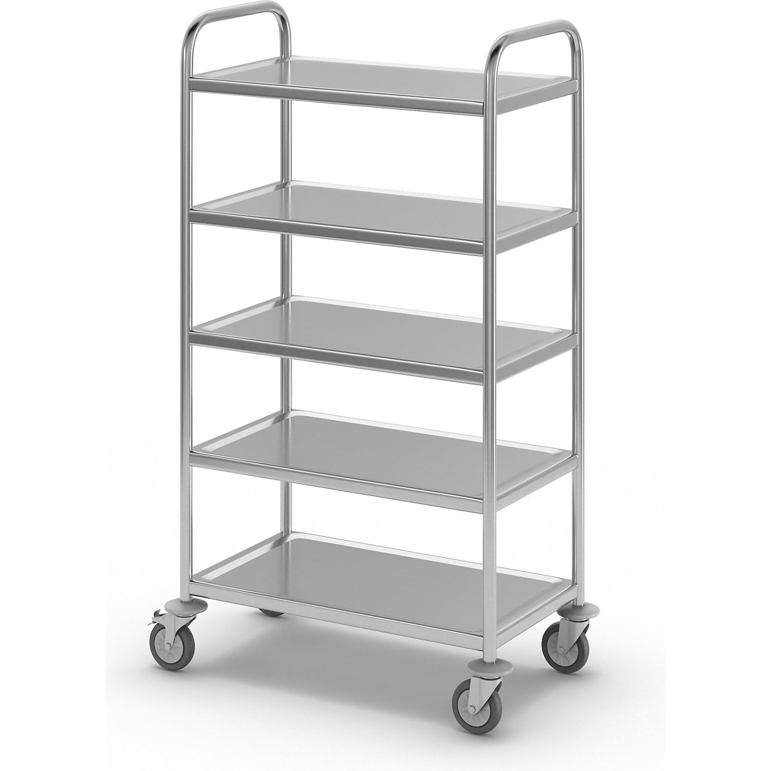 eurokraft basic | Carrello di servizio in acciaio inox | 5 ripiani, lungh x largh x alt 705 x 405 x 1300 mm