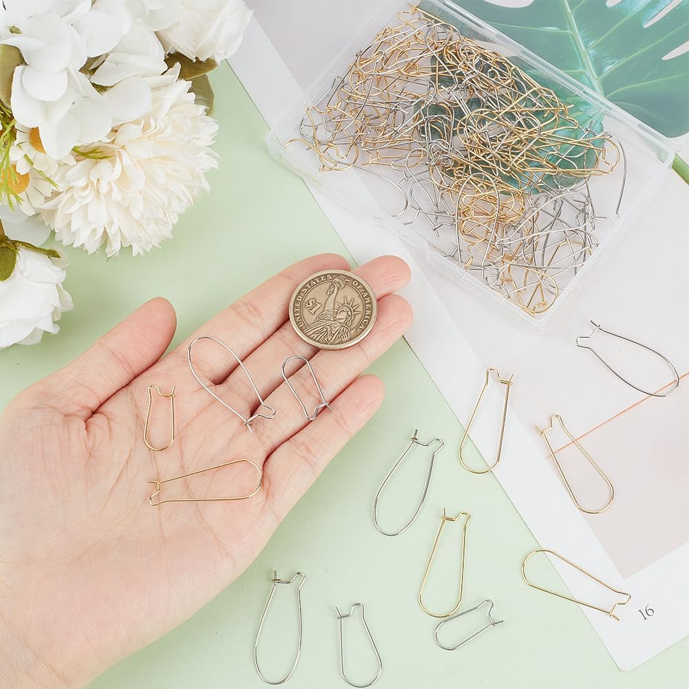 1 Box 120Pcs 6 Style Silver Kidney Earring Hooks Stainless Steel Earring Findings Bulk U Shaped Real 18K Gold Plated Ear Wires Long Teardrop Dangle Earring Wires for Jewelry Making Supplies - Image 3