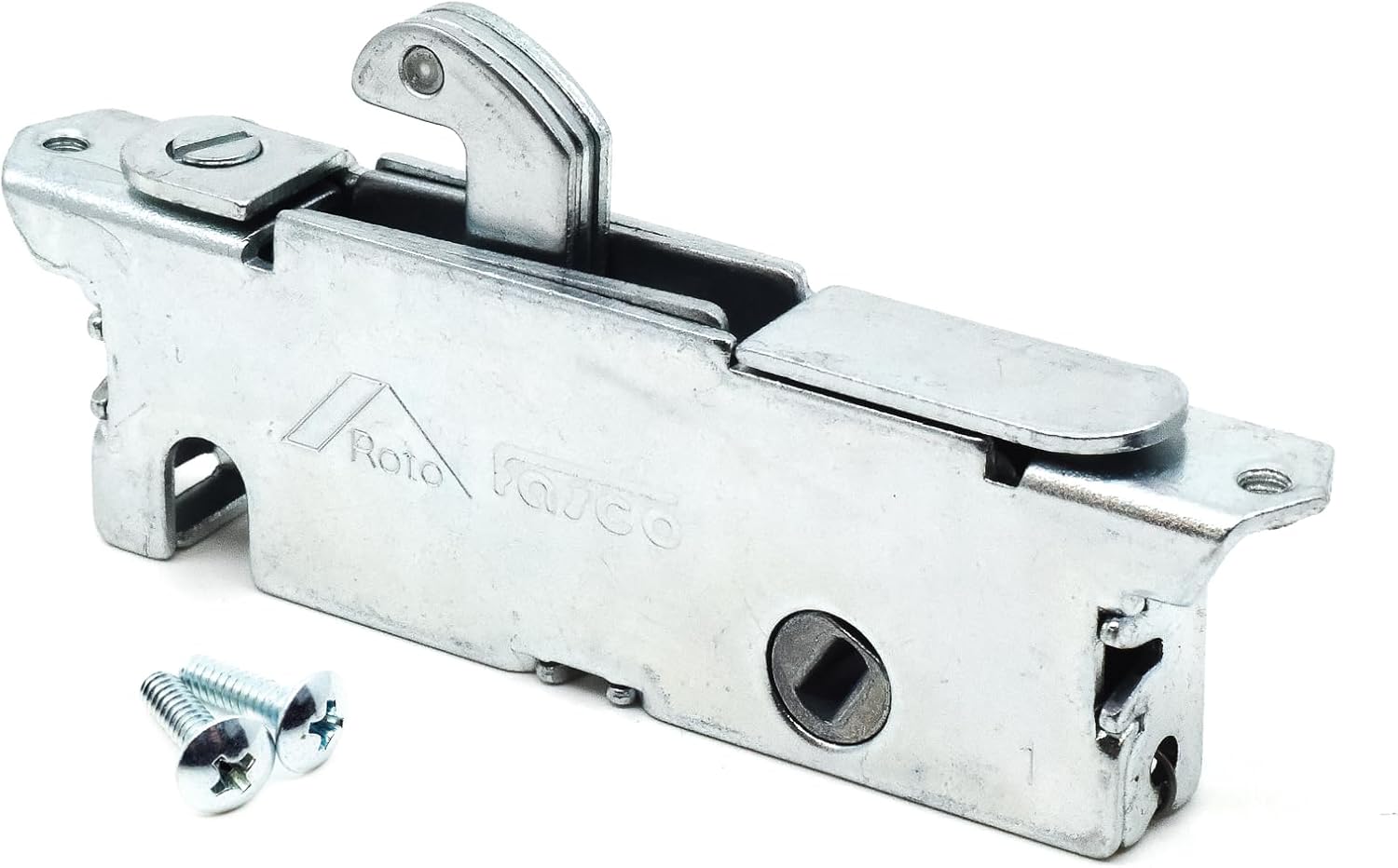 FASCO Patio Sliding Door Mortise Lock Replacement - Heavy Duty - 45 Degree Keyway - 3-11/16"" Screw Holes - Made in Canada, Silver, 15410-F