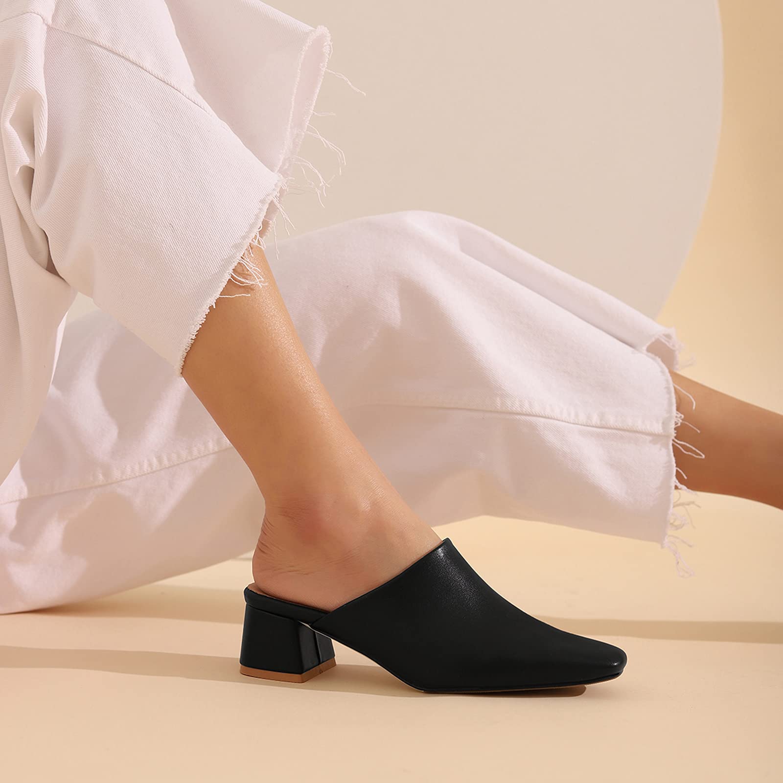 Mules à Talon Carré pour Femmes avec Bout Fermé