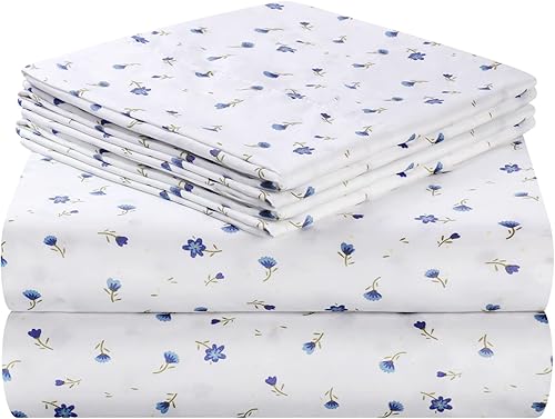 HOMEIDEAS Sábanas estampadas de 6 piezas tamaño Queen con diseño de corazón azul, microfibra cepillada extra suave 1800, bolsillo profundo, sin