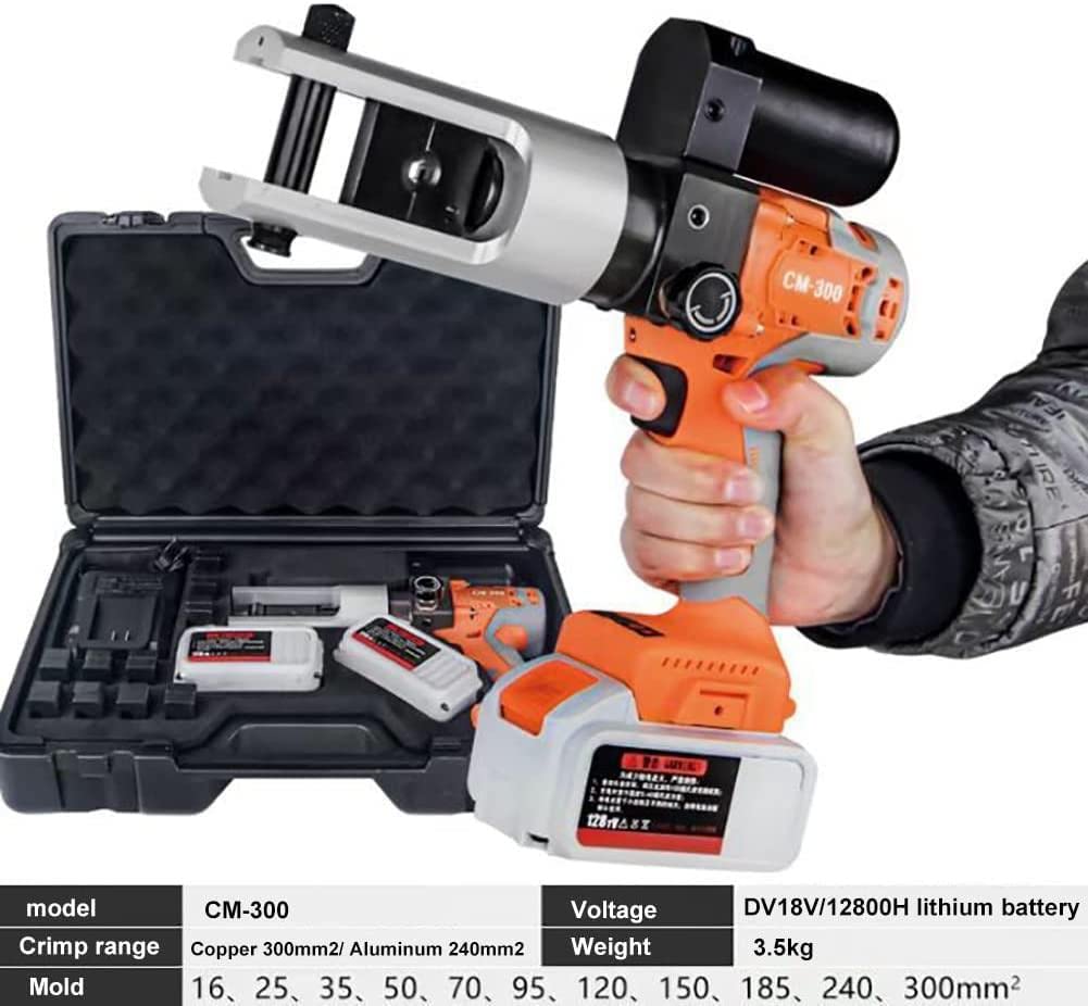 Pinza crimpatrice elettrica idraulica per cavi con 9 matrici, strumento di crimpatura manuale per fili da 10-300 mm², pinza professionale per cavi elettrici per connessioni sicure