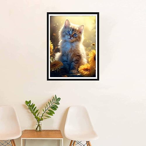 Miniatura 4 de SKRYUIE Kits de pintura de diamantes de gato 5D - Kits de arte de diamantes para adultos, girasol, taladro redondo completo, punto de cruz de