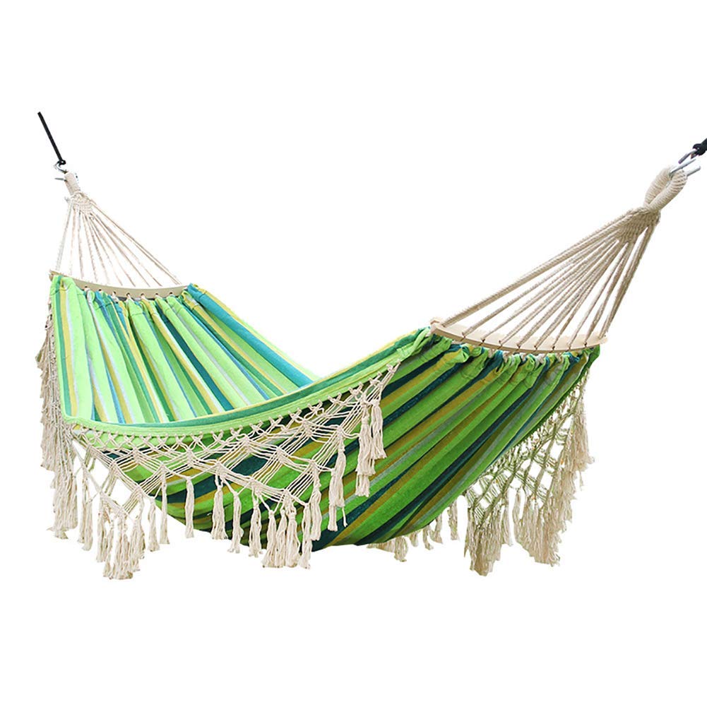 Double Outdoor Hammock Swing,2 Person Camping Hammock Tassels Spreader Bar Cotton,Parachute Hammock Travel Indoor Garden B