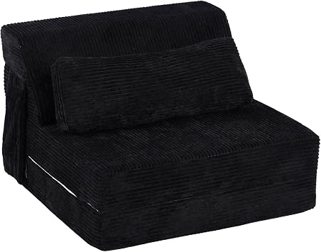 Folding Sofa Bed with Pillow, Convertible Sleeper Chair, Comfy Floor Futon Couch Mattress Lounge Sofa for Adults Portable Fold Out Chair Bed for Living Room Bedroom, Single, Black