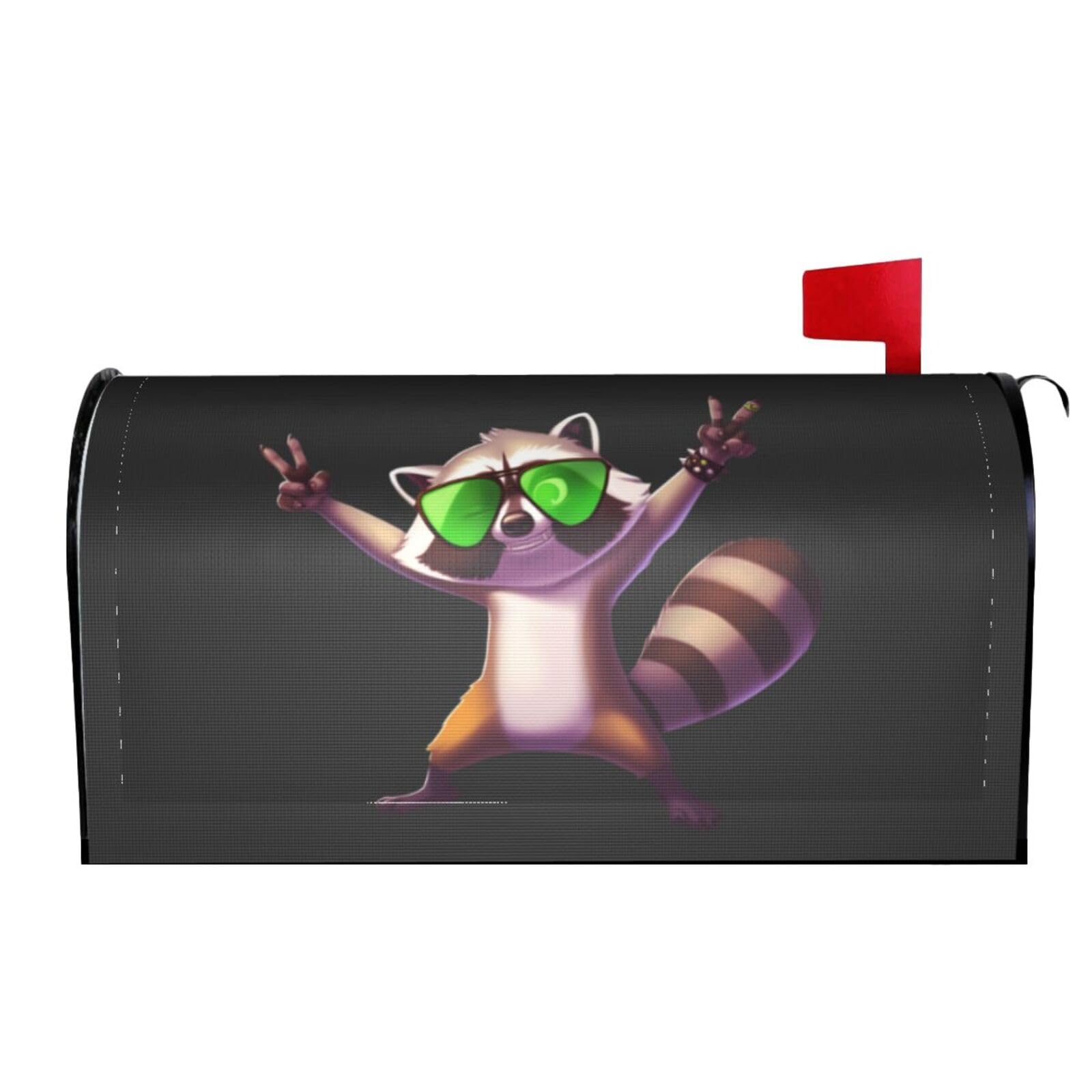 Funny Raccoon Green Sunglasses 02 Mailbox Covers Magnetic Wraps Post Letter Box Cover Garden Home Decor