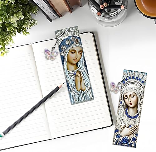 Miniatura 3 de pigpigboss Juego de 2 marcapáginas de pintura religiosa de diamantes de la Virgen María religiosa, marcapáginas de acrílico con puntos de arte de