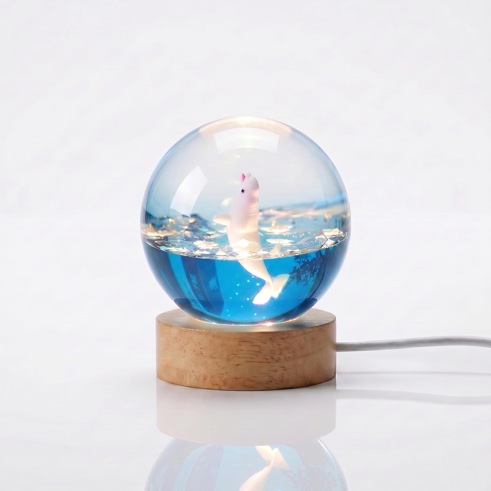 ZZPXMY Ocean Resin Lamp, Marine Animal Crystal Ball Night Light - 3D Manta Ray, Orca, Beluga, Humpback Whale. for Bedroom, Home Decor & Gift Giving（Beluga Whale）