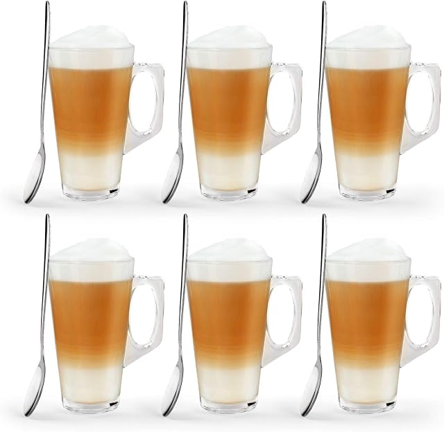 Vivo Latte Coffee Glasses Set of 6 - Enjoy Creamy Lattes/Exotic Tea/Cappuccino/Cocktails - Coffee Lover's Glass Set