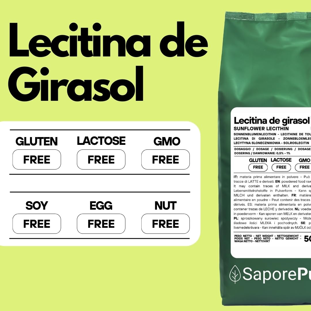 SaporePuro Lecitina de Girasol en Polvo 500 g – Emulsionante Natural Sin Gluten